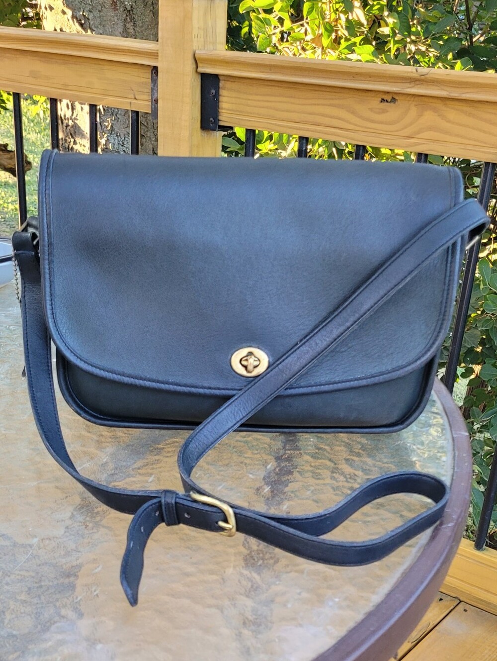 Vintage Coach USA City Bag 9790 Navy Blue Slate Glove Tanned Leather Crossbody